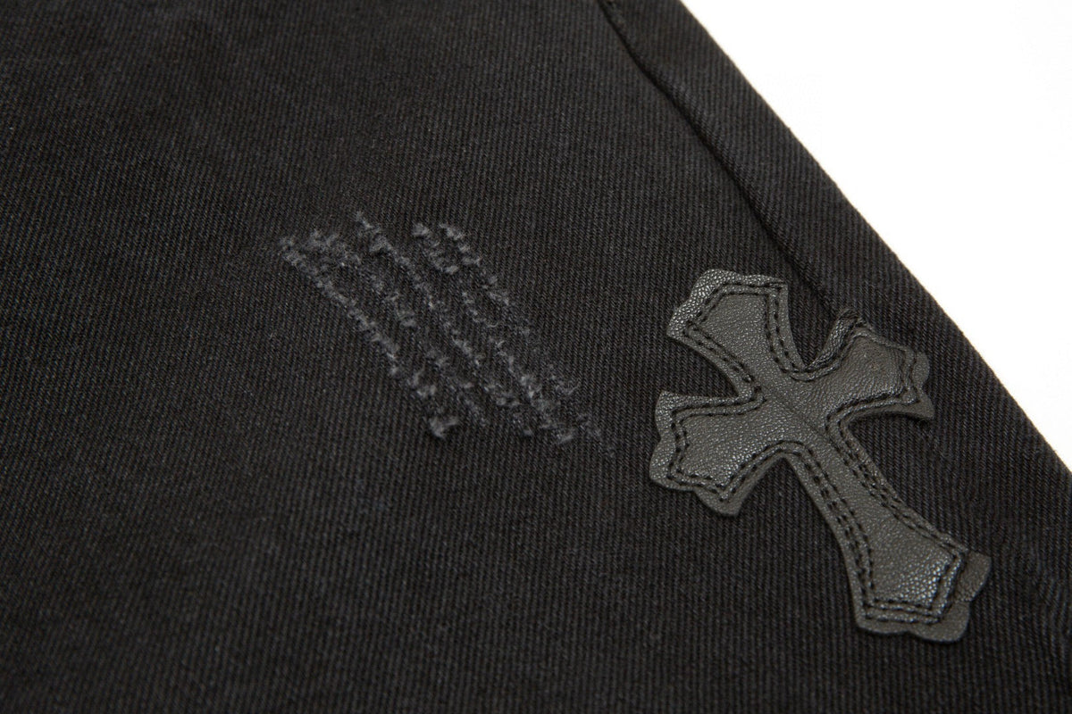 CHROME HEARTS BLACK CROSS PATCH JEANS BLACK - netstar®