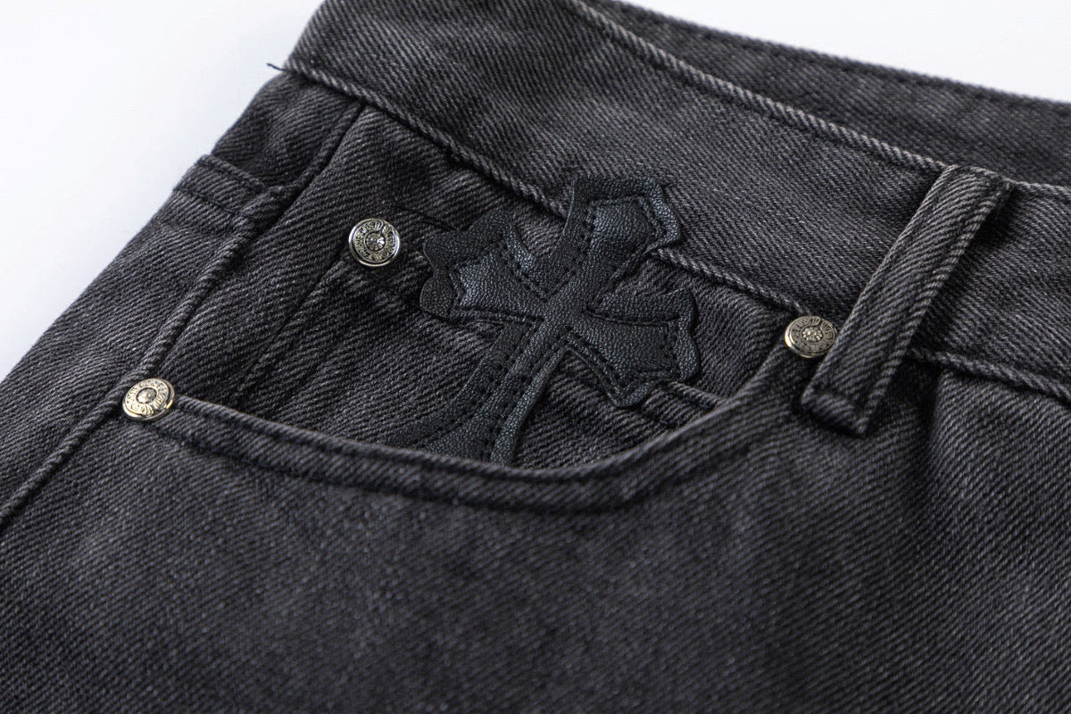 CHROME HEARTS BROWN CROSS PATCH JEANS BLACK - netstar®
