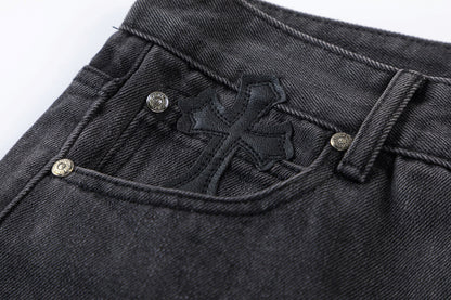 CHROME HEARTS BROWN CROSS PATCH JEANS BLACK - netstar®