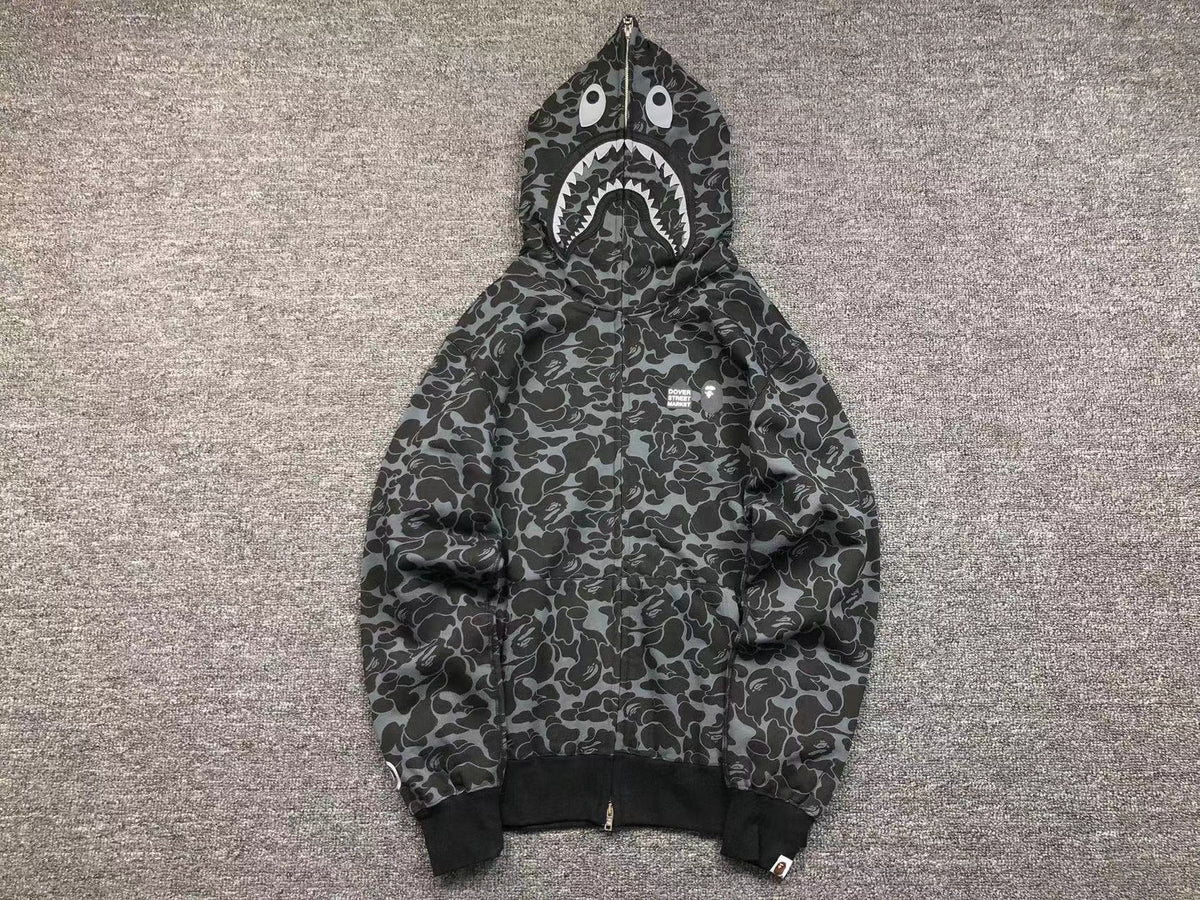 BAPE X DOVER STREET MARKET SPECIAL CAMO SHARK FULL ZIP HOODIE BLACK - netstar®