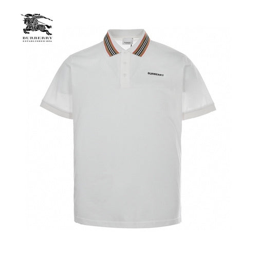 Burberry Striped Collar White Polo Shirt