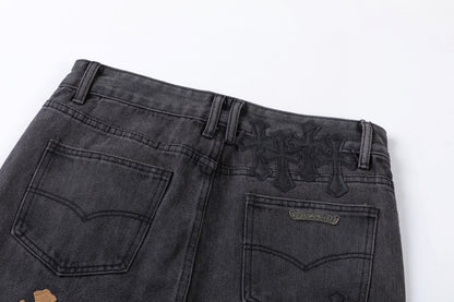 CHROME HEARTS BROWN CROSS PATCH JEANS BLACK - netstar®