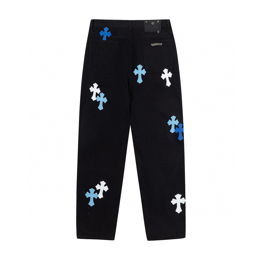 CHROME HEARTS BLUE CROSS PATCH JEANS BLACK - netstar®