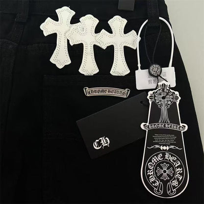CHROME HEARTS WHITE YELLOW CROSS PATCH JEANS BLACK - netstar®