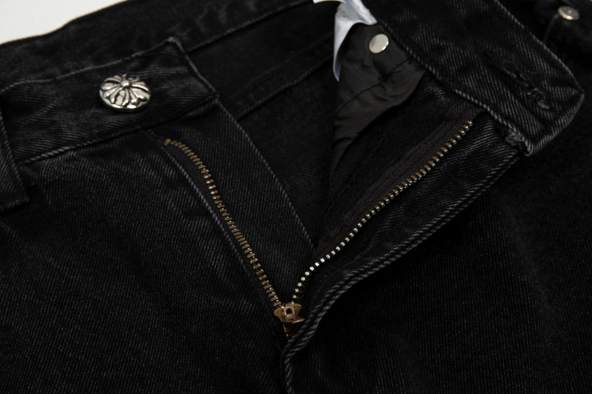CHROME HEARTS BLACK CROSS PATCH JORTS BLACK - netstar®