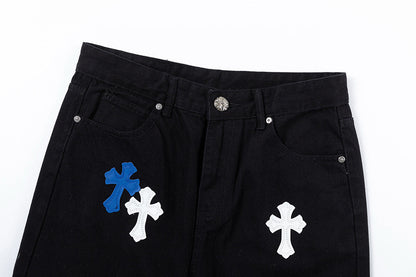 CHROME HEARTS BLUE CROSS PATCH JEANS BLACK - netstar®