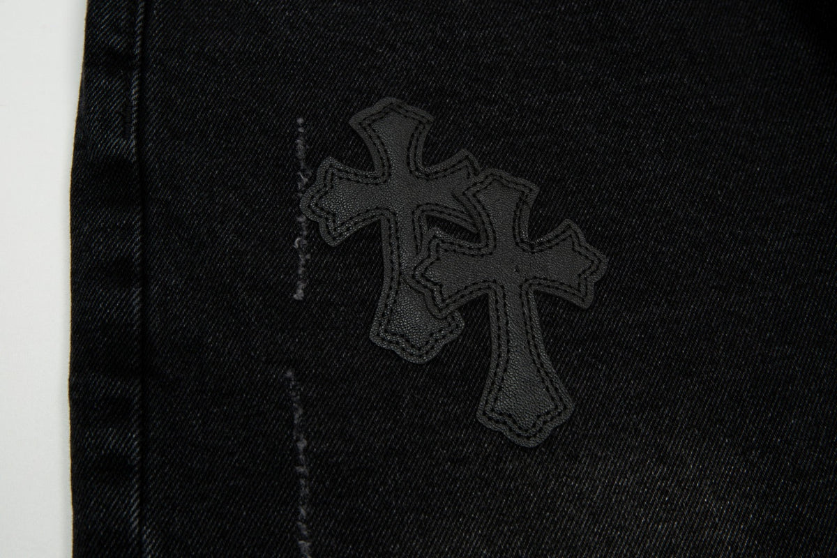 CHROME HEARTS BLACK CROSS PATCH JORTS BLACK - netstar®