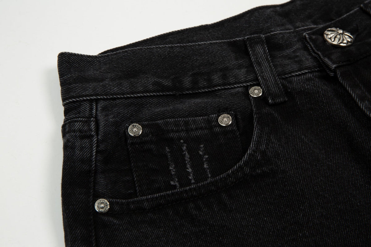 CHROME HEARTS BLACK CROSS PATCH JORTS BLACK - netstar®
