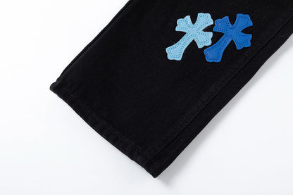 CHROME HEARTS BLUE CROSS PATCH JEANS BLACK - netstar®