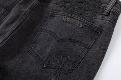 CHROME HEARTS BROWN CROSS PATCH JEANS BLACK - netstar®