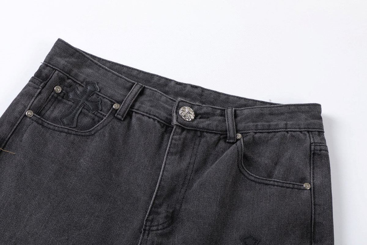 CHROME HEARTS BROWN CROSS PATCH JEANS BLACK - netstar®