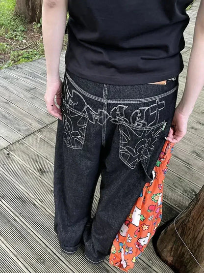 Baggy Black Embroidered Jeans - netstar®