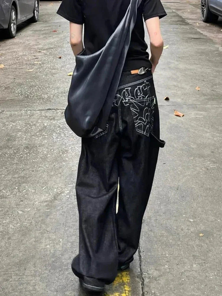 Baggy Black Embroidered Jeans - netstar®