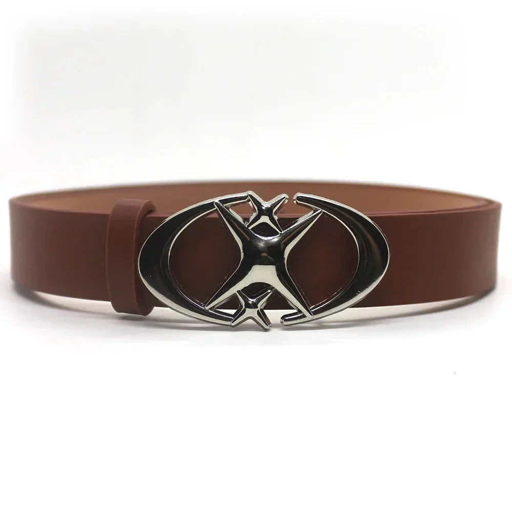 Y2K Cross Star Buckle Leather Belt - netstar®