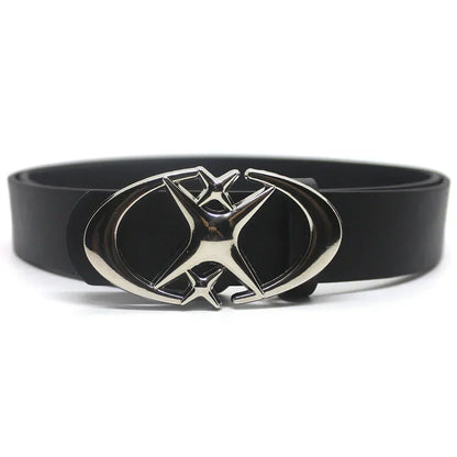 Y2K Cross Star Buckle Leather Belt - netstar®