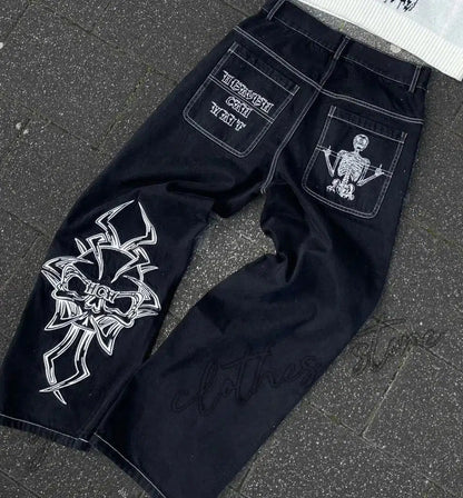 Y2K Embroidered Baggy Jeans - netstar®