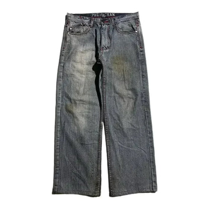 Grunge Skull Embroidery Mid Rise Jeans - netstar®