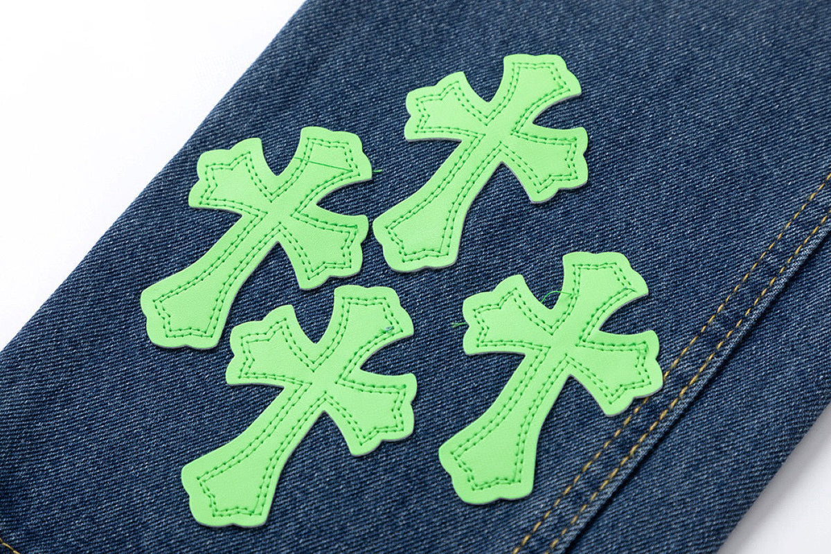 CHROME HEARTS GREEN CROSS PATCH JEANS DENIM - netstar®
