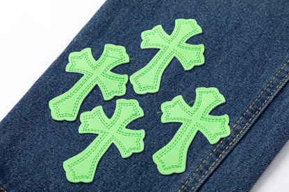 CHROME HEARTS GREEN CROSS PATCH JEANS DENIM - netstar®