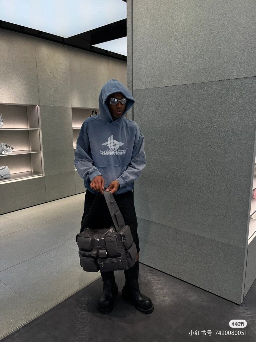 BALENCIAGA GRAPHIC LOGO HOODIE BLUE