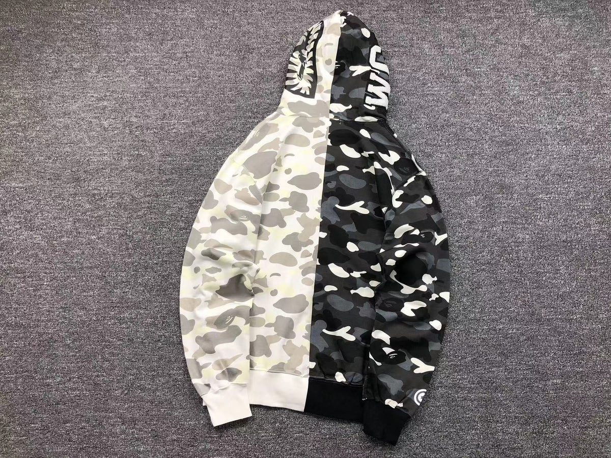 BAPE CITY CAMO HALF SHARK FULL ZIP HOODIE WHITE/BLACK - netstar®
