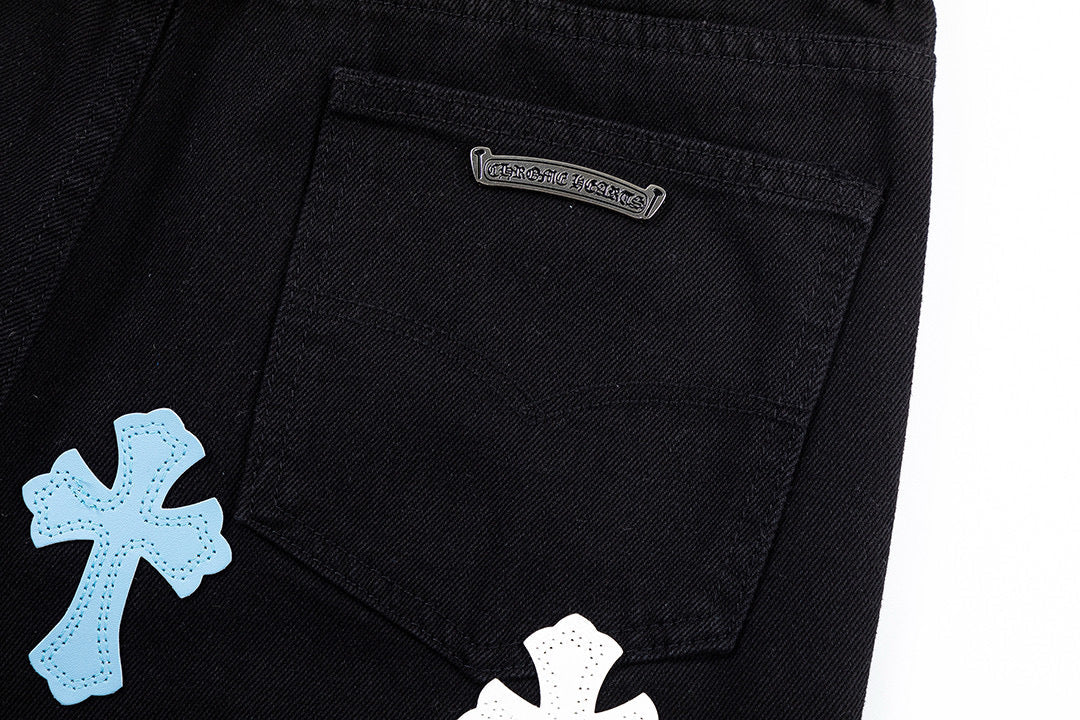 CHROME HEARTS BLUE CROSS PATCH JEANS BLACK - netstar®