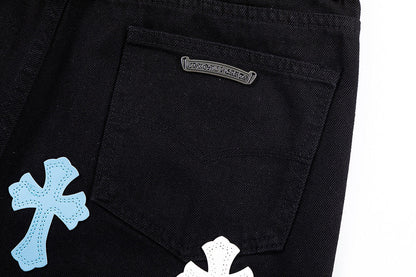 CHROME HEARTS BLUE CROSS PATCH JEANS BLACK - netstar®