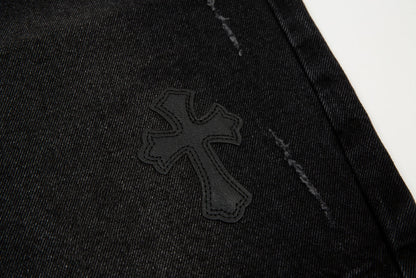 CHROME HEARTS BLACK CROSS PATCH JORTS BLACK - netstar®