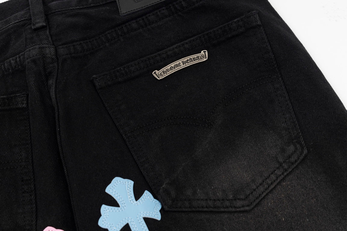 CHROME HEARTS MULTICOLOR CROSS PATCH JORTS BLACK - netstar®