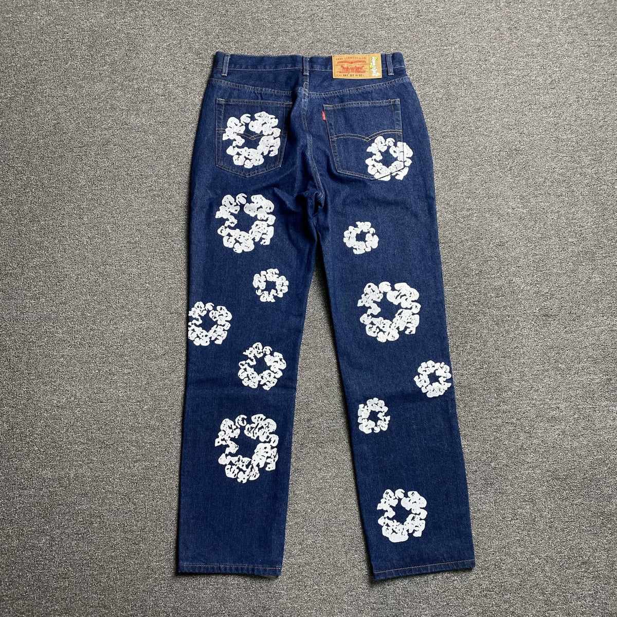 DENIM TEARS x LEVI'S COTTON WREATH JEANS DARK BLUE - netstar