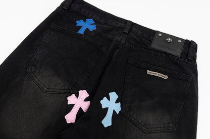 CHROME HEARTS MULTICOLOR CROSS PATCH JORTS BLACK - netstar®
