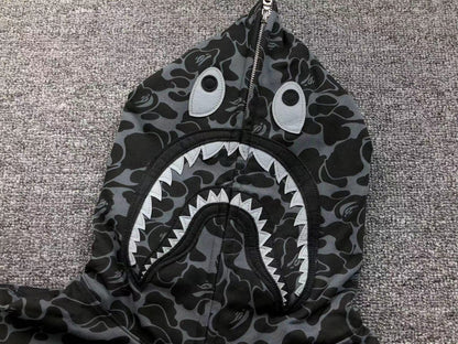 BAPE X DOVER STREET MARKET SPECIAL CAMO SHARK FULL ZIP HOODIE BLACK - netstar®